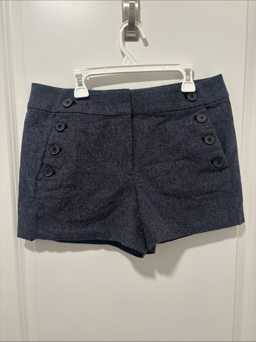 LOFT Navy Textured High-Waist Button Shorts